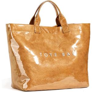 KAMEILONG Women's Large PVC Tote Bag Letters Print Handbags Paper Shoulder Bag Clear Shopping Hobo Bag (Brown)