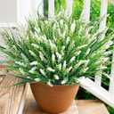Artificial Fake Outdoor Plants Flowers for Summer Decoration,10 Bundles Faux Plastic Tall Monkey Grass Greenery UV Resistant Realistic for Home Outside Planter Window Porch Patio Garden-White