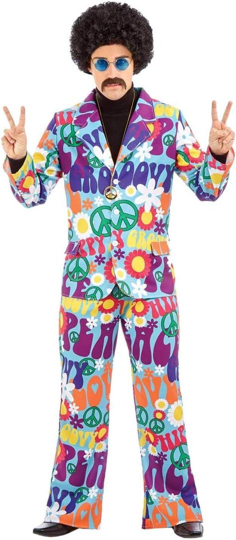 fun shack Groovy Mens Hippie Costume, Retro Mens Hippie Costumes for Adults, Groovy Costumes for Men, 60s Suit Men (Medium)
