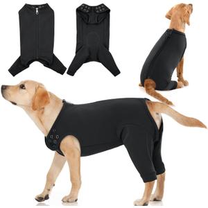 IDOMIK Dog Recovery Suit,Thigh Wound Protective Sleeve for Dogs,Anti Licking Dog Rear Leg Sleeve,Male Female Dog Surgical Clothes,Dog Surgical Suit with Pants Cover,Cone Collar Alternative,Black,L