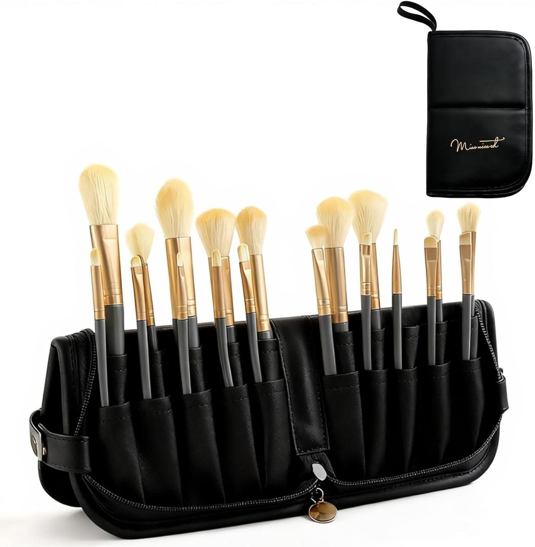 YLYZ Makeup Brush Bag, Waterproof Stand-Up Makeup Brush Holder Organizer, Travel Make up Brush Pouch Cosmetic Bags, Black