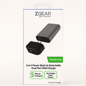 ZGEAR 2-in-1 Power Bank & Detachable Dual Port Wall Charger
