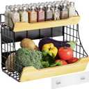 Magnetic Shelf for Fridge - Fruit, Vegetable Potato and Onion Storage Bin with Adjustable Spice Rack - Large Container with Bamboo Board Fence for Refrigerator, Kitchen Counter, Cabinet