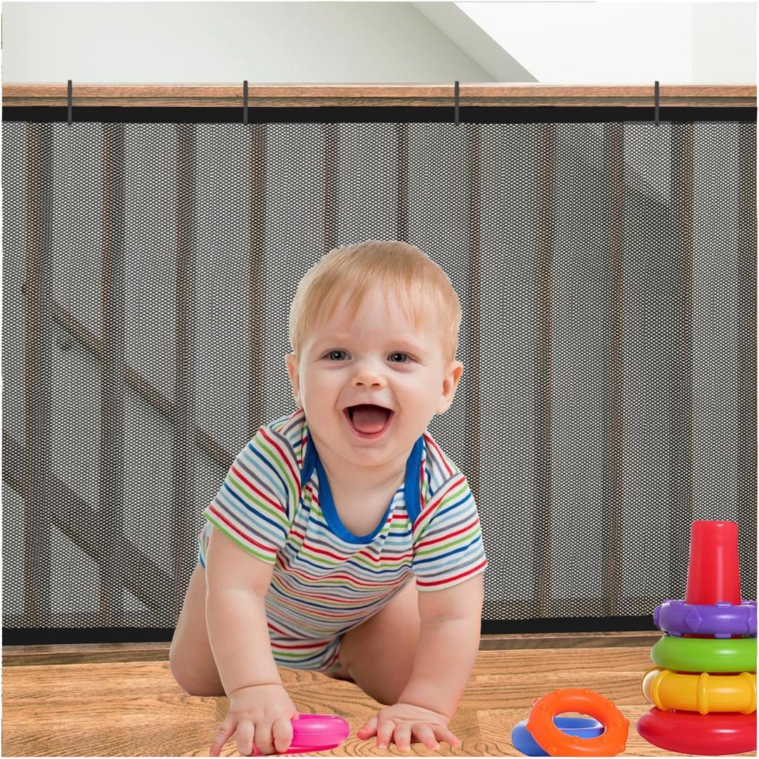 Stair Netting Child Safety Net, Baby Gate for Stairs with No Drilling, Stairway Net, 16.4 ft L x 2.56 ft H, Banister Guard, Balcony Banister Stair Net for Child, Small pet,Toy- Indoor & Outdoor(Black)