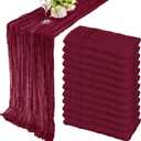 12 Pack 10Ft Cheesecloth Table Runner 35x120 Inch - Boho Gauze Rustic Romantic Decor for Wedding, Bridal Shower, Birthday Party (Burgundy)
