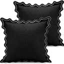 Novabright 2 Pack Outdoor Waterproof Pillow Covers Decorative Farmhouse Garden Pillowcase Scalloped Throw Cushion Cases for Patio Porch Tent Sofa Living Room Decor (Black,18 x 18 Inch)