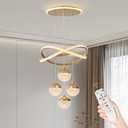 Modern Gold LED Chandeliers, LED Pendant Light Dining Room Light Fixtures Over Table Dimmable with Remote Control Adjustable Modern Chandeliers for Dining Room Kitchen Island Living Room Bedroom (Golden,Dimmable)