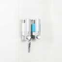 Better Living Aviva Shower Dispenser 2 Chamber, Wall Mount Shower Soap Dispenser for Bathroom Hotel Body Wash, Built-in Hooks, No Drill, Waterproof Shampoo Soap Dispenser, 2 x 11 oz, Satin Silver