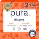 Pura Hypoallergenic Diapers Size 2 (713 lbs) Monthly Pack, Totally Chlorine Free, Wetness Indicator, Suitable for Sensitive Skin, Soft Organic Cotton Comfort, Overnight, 6 Packs of 29 (174 Diapers)