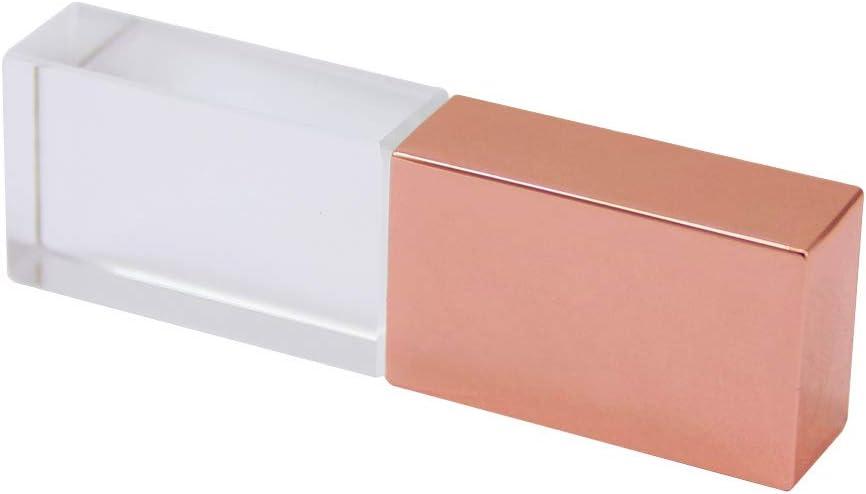 32GB USB 2.0 Flash Drive, FIRSTMEMORY Crystal Transparent Genuine Pen Drive LED Light Memory Stick Waterproof Wedding Gift Thumb Drives (32 GB, Crystal-Rose Gold)
