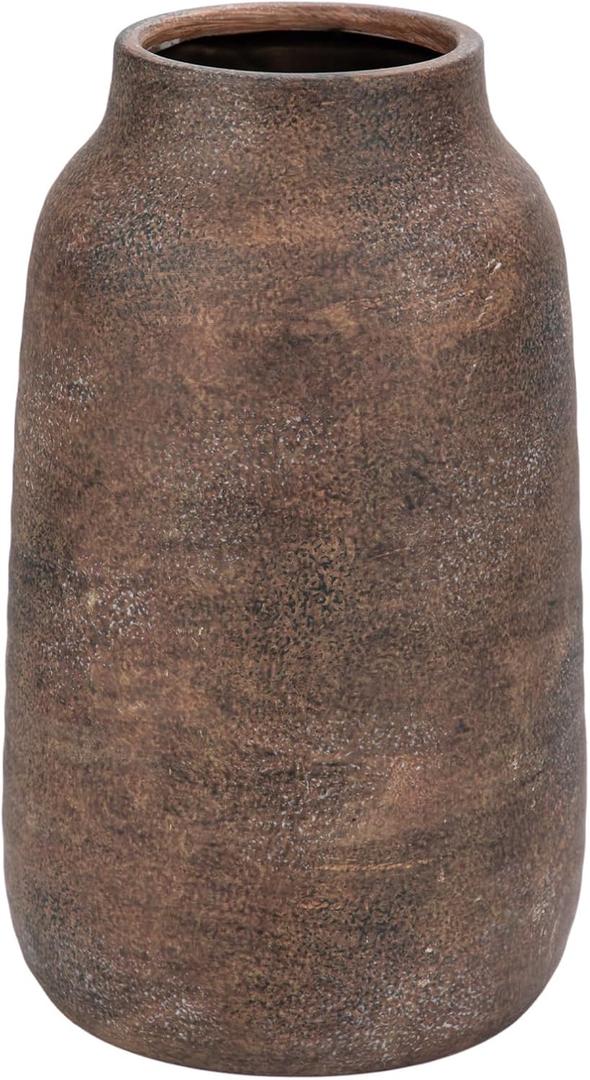 Briful Tall Rustic Ceramic Vase 9.6 Vintage Distressed Pottery Flower Vase with Antique White-Wash Finish Farmhouse Table Decor & Shelf Accent (Not Waterproof), Brown