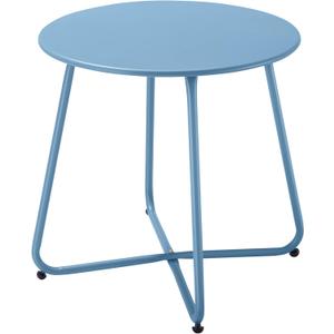 Meluvici Patio Outdoor Side Table Waterproof Round Metal Steel Small Side Table Weather Resistant Portable Outdoor and Indoor End Table for Garden Balcony Yard, Blue
