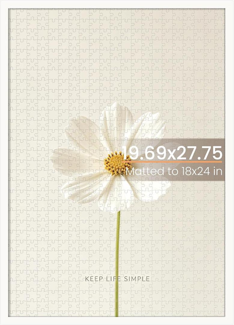 Upsimples 50x70cm Puzzle Frame, Wall Decor Poster Frames, White 1 Pack | 18x24in with Mat or 19.7 x 27.6 Frame without for 1000 Pieces Puzzles, Gallery Wall, Family, Baby, Dog, Wedding, Christmas