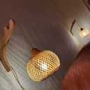 Frideko Bamboo Lantern Plug in Wall Sconces Wicker Wall Lamp with Plug in Cord Hand Woven Rattan Wall Light Farmhouse Rustic Wall Sconces Boho Sconces Wall Lighting for Living Room Bedroom