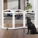 Foldable Freestanding Indoor Dog Gate for Doorways Wooden White Pet Gate for The House Dog Fence with Support Feet Included for Stairs, Hallways, 32" Height,3 Panels