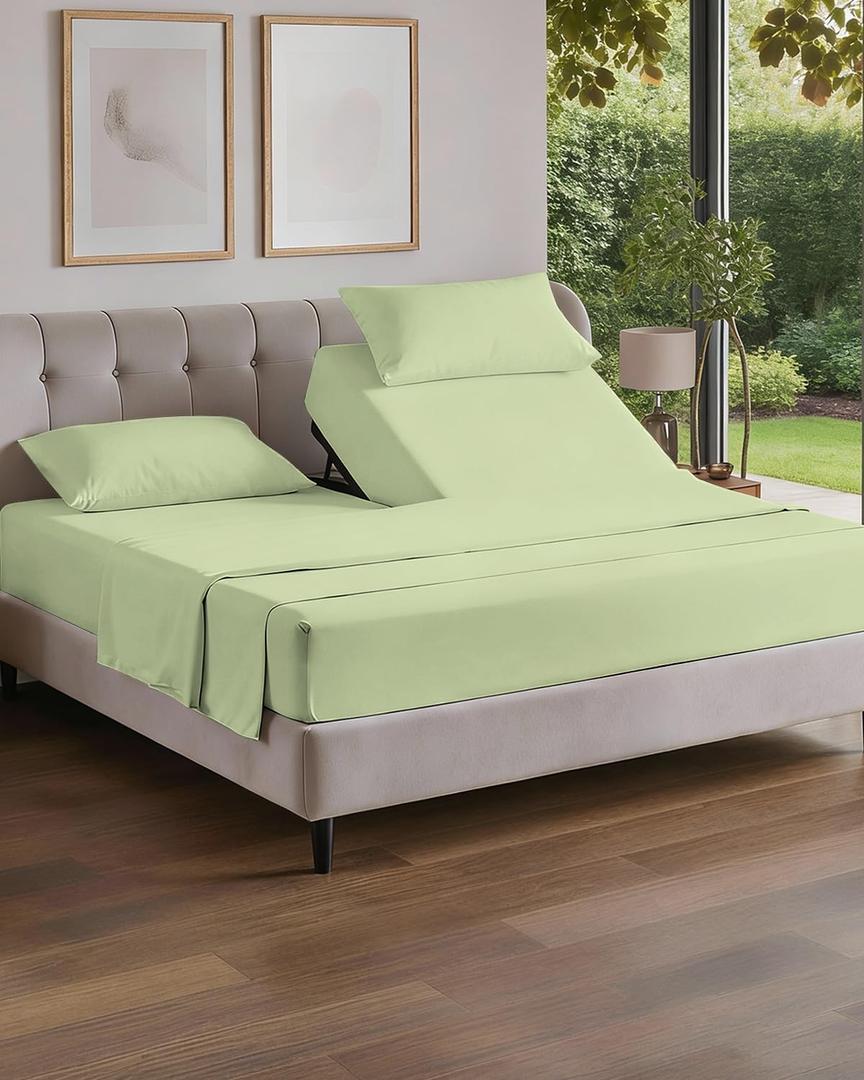 Split Head King Sheet Set  4 Piece Flex Split Top King Sheets for Adjustable Beds - Fits 14 to 16" Mattress w/ Deep Pockets - Breathable & Cooling - Luxury Bedding & Wrinkle Free - Light Sage Green