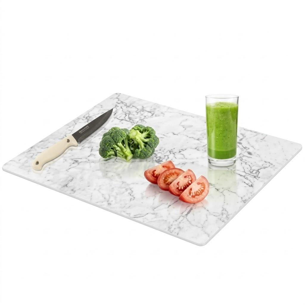 Yuzeyurun 16"x12" Tempered Glass Cutting Board, Marble Pattern Chopping Boards for Kitchen, Heat Resistant Trivet & Countertop Saver, Non-Slip, Shatter-Resistant, Dishwasher Safe
