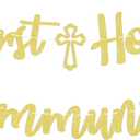 Hemicha Gold Glitter First Holy Communion Banner, Religious Occasion Banner for Kids' First Holy Communion, Baptism, Baby's 1st Birthday
