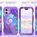 Hocase for iPhone 16 Plus Case 6.7", Heavy Duty Shockproof Protection Soft Silicone Rubber+Hard Plastic Bumpers Hybrid Protective Case for iPhone 16 Plus 2024 - When Purple Meets Blue