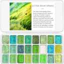 3 x CraftyManor Mini Glitter Watercolor Paint Set with Paper, 24 Colors Shimmer Metallic Watercolour Painting Sets, Solid Pearl Water Color Paints for Adult, Green 1ml Trial Pack(Letter from Spring)
