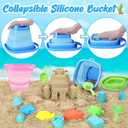 RACPNEL Collapsible Beach Toys for Kids, 3 Pack Foldable Sand Buckets and Shovels Set with Mesh Bag, Silicone Pails for Beach Travel Essentials, Easter Egg Hunt, Sand Toys Molds for Kids and Toddlers