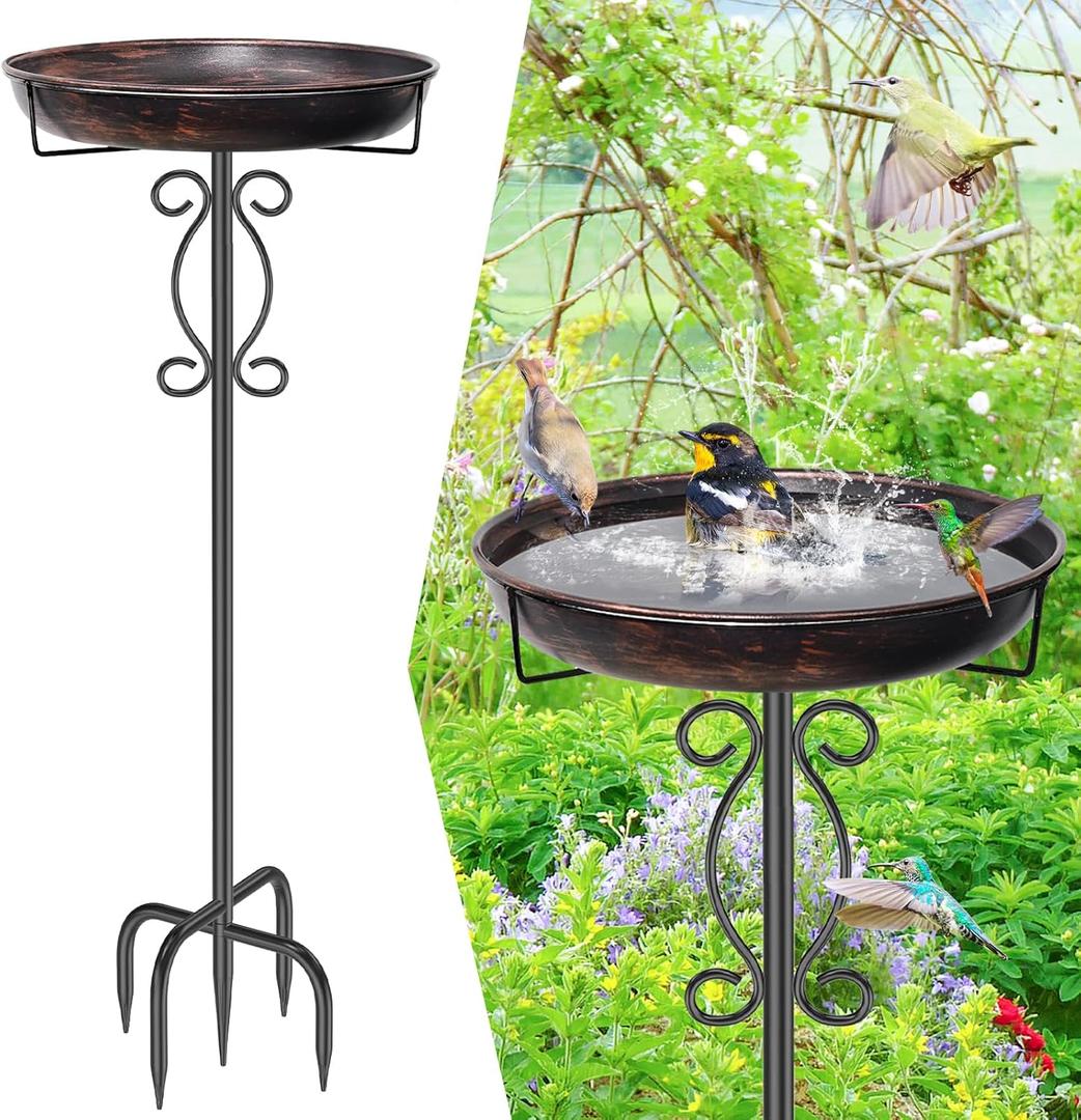 Metal Bird Bath for Outside, 40In Tall Vintage Freestanding Birdbaths & Birdfeeder, Outdoor Bird Bath Bowl with Sturdy 5-Pronged Base for Garden Patio Yard Lawn Decor (Vintage Bronze)