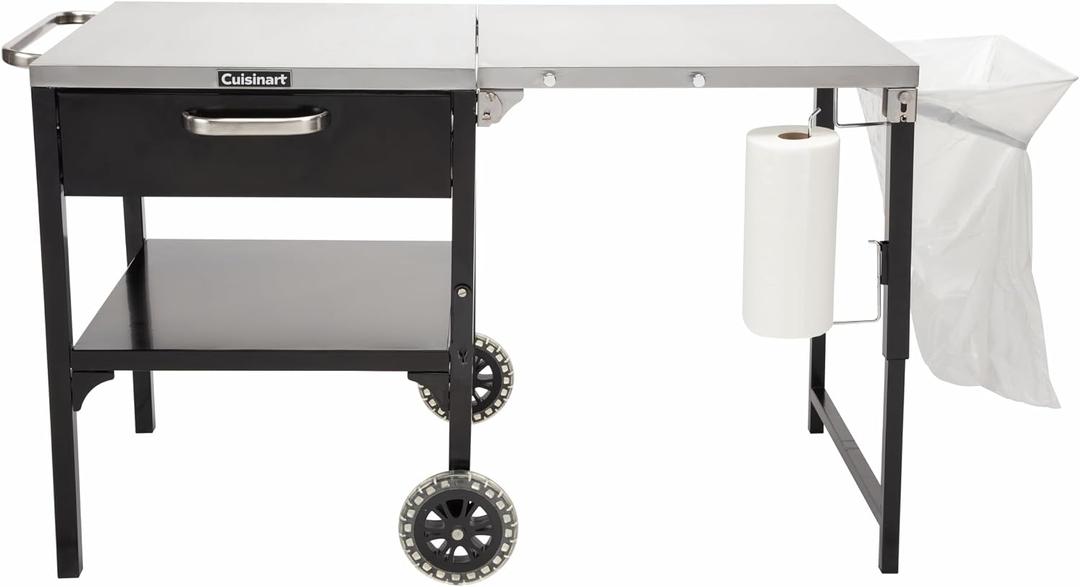 Cuisinart Prep n Cook Outdoor Table and Grill Stand, Stainless Steel Folding Table with Wheels, 48 x 24 Prep Station for Home BBQ, Tailgates, Cookouts