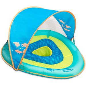 SwimSchool Infant Baby Pool Floats, Free Swimming, Super Buoyant  Ages 6-24 Months  Multiple Colors/Styles  Adjustable Canopies and Seats, Splash & Play Baby Floaties (Blue)