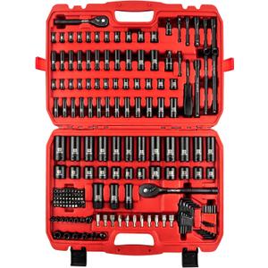 LLNDEI 1/4 & 3/8 Inch Drive Impact Socket Set, 186 Pieces Metric and Standard Full Sockets, CR-V Deep & Shallow Sockets Tool Set with Ratchet Wrench Handle, Spark Plug Socket, Bits for Mechanic (One Size)