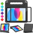 BMOUO Kids Case for iPad (A16) 11th Generation 11" 2025/iPad10th Generation 10.9 Inch 2022 - with Screen Protector, Shockproof Covertible Handle Stand iPad 11th/10th Generation Case for Kids, Back (Black)