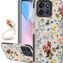 Boaretiu for Motorola Moto G Power/Play 2025 Case - with Stand Cute Kawaii Fashion 360 Rotate Ring Holder Kickstand Purple Flower for Women Girls Boys Teens Girly Case for Moto G Power/Play 2025