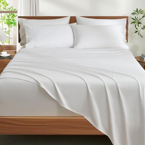 Ivellow 100% Egyptian Cotton Sheets Queen Size Set - 1200 Thread Count 6 PC | 18" Deep Pocket Queen Sheets Luxury Cotton Bed Sheets Soft Breathable Cooling White Sheet Set Durable Hotel Quality Bedding