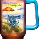 Spoontiques Large Beach Stainless Steel Travel Mug with Handle - 40 oz Capacity - Double Wall Stainless Steel with Sliding Lock Travel Lid - 12.5 Tall