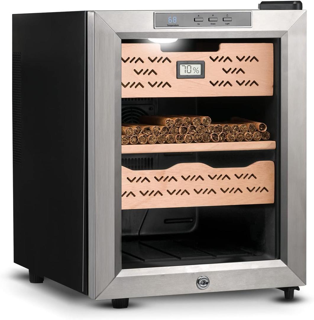 Electric Humidor Cabinet - 33L Commercial Grade Hot/Cold Adjustable Electronic Humidors with Built-in Calibrated Hygrometer and Humidifier (250-300 Cigars) (250-300 Cigars)