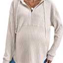 Women's Maternity Sweatshirts Long Sleeve Rib Knit Half Zip Up Hoodies Pullover Tops Fall Clothes (Large, Khaki Plain)