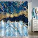 Navy Blue and Gold Marble Shower Curtain Modern Luxury Abstract Art Shower Curtains for Bathroom with Hooks Polyester Waterproof Fabric Machine Washable Bath Curtain Blue Marble 35*70  inches