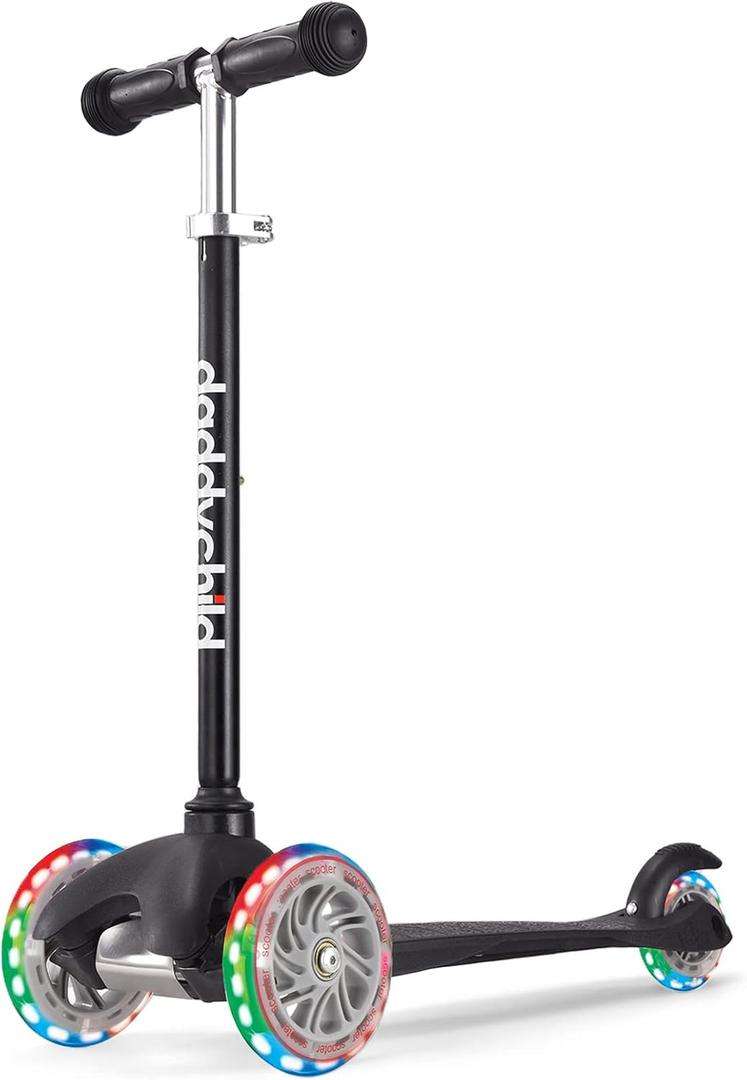 3-Wheel Kick Scooter for Kids Ages 3-8 Lean-to-Steer Toddler Scooter with Extra Wide Light Up Wheels, 4 Adjustable Heights, Foldable Scooters for Boys & Girls, Max Weight 110lbs