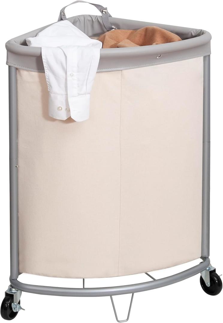STORAGE MANIAC Corner Laundry Hamper, 110L Commercial Laundry Hamper with Heavy Duty Steel Frame and Removable Bag, Industrial Rolling Laundry Sorter, Heavy Duty Laundry Basket Organizer, Beige