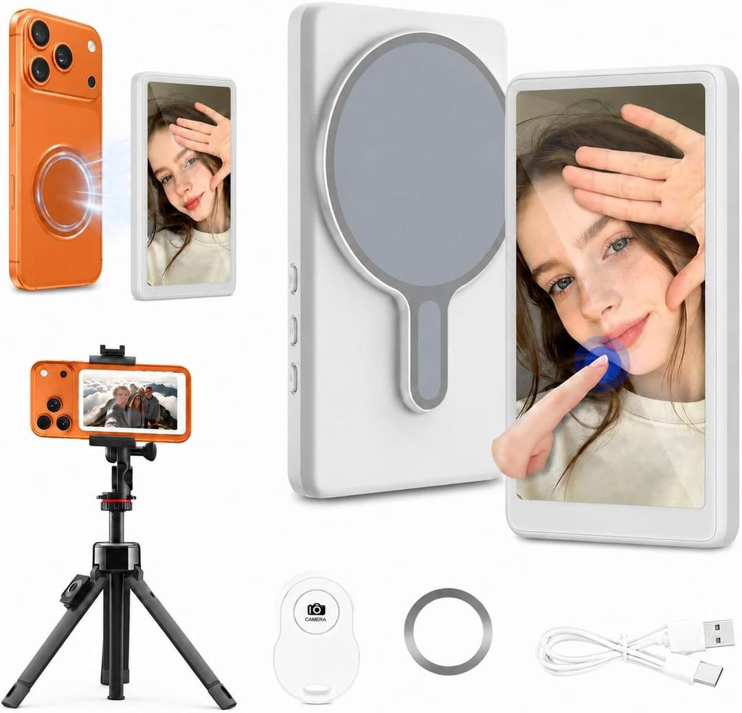 4'' Touchscreen Magnetic Vlog Selfie Monitor for iPhone & Android, 4K Wireless Mirroring Back Camera Screen with Bluetooth Remote Control, Portable Phone Display for YouTube, TikTok, Live Streaming