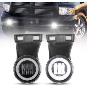 BUNKER INDUST Dodge Ram LED Fog Lights with Daytime Running Lights Set,1 Pair Clear Lens Fog Lamps Replacement for 1994 1995 1996 1997 1998 1999 2000 2001 2002 Dodge Ram 1500 2500 3500
