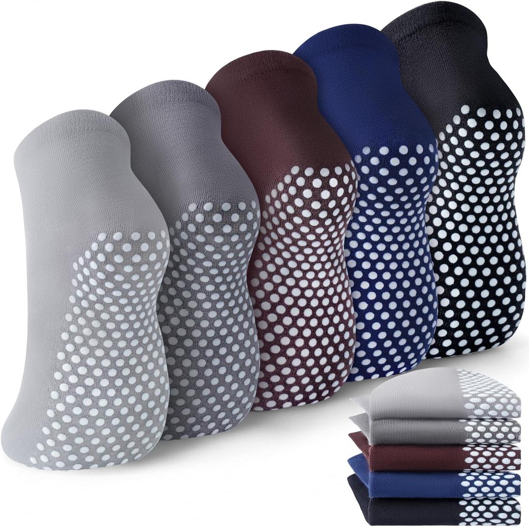 Non Slip Grip Socks Women Men Elderly 5 Pairs Hospital Grippy Slipper Socks for Pilates Trampoline Home