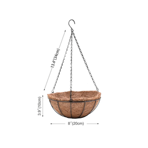 Hanging Planter Basket with Coco Coin Liner 8 inch Hanging Flower Pots Outdoor Decorative Round Wire Plant Holder with Chain Metal Hanging Basket for Plants Outdoor
