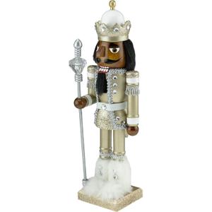 Clever Creations African American Gold King 14 Inch Traditional Wooden Nutcracker, Festive Christmas Dcor for Shelves and Tables