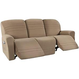 H.VERSAILTEX 5-Pieces Recliner Sofa Covers Stretch Reclining Couch Covers for 3 Cushion Reclining Sofa Slipcovers Furniture Covers Form Fit Customized Style Thick Soft, Warm Sand
