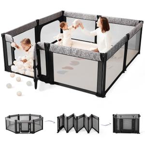 Sweeby Foldable Baby Playpen, 71x59 Playpens for Babies and Toddlers Large Play Yard with Door Baby Fence with Gate and Indoor & Outdoor Play Pen, Black