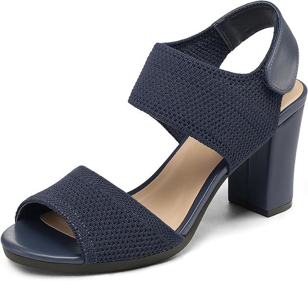 mysoft Women's Chunky Block High Heels Elastic Knit Open Toe Slingback Heeled Sandals
(7.5 Wide, Blue)