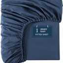 LANE LINEN Twin Fitted Sheet - 4 Way Stretch Knitted Deep Pocket Twin Bottom Sheet - Fits Upto 16" Mattress (No Flat Sheet), Durable, Wrinkle Free, Soft Microfiber - Navy