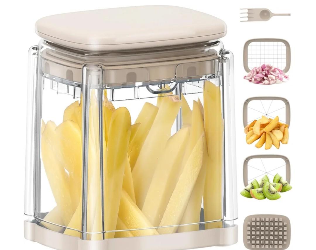 French Fry Cutter, Solucky Potato Onion Cutter, Professional Homestyle Vegetable Chopper Dicer, Great for Potatoes Carrots Cucumbers Zucchini Pepper (Apricot Pink)
