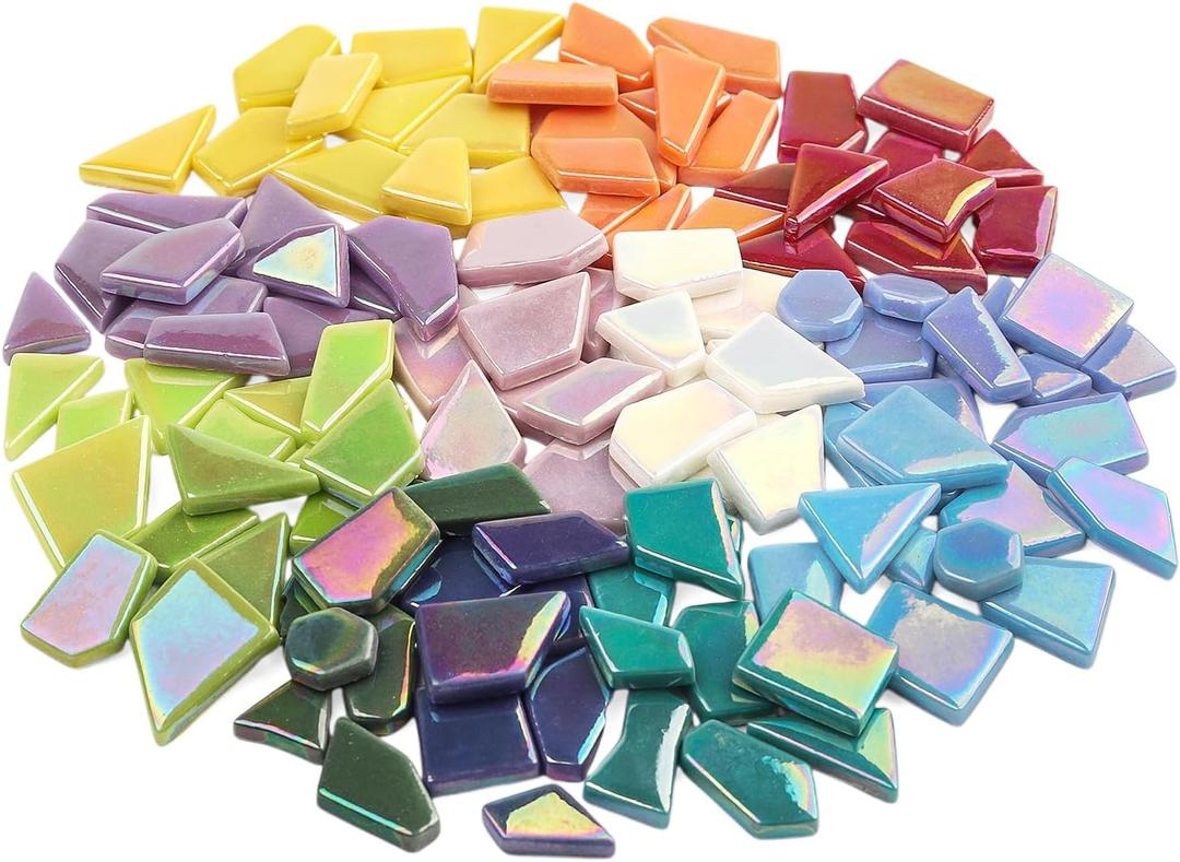 Youway Style Iridescent Glass Mosaic Tiles for Crafts Bulk,200g Broken Mosaic Glass Pieces for DIY Home Garden Art Projects, Handmade Crafts & Decor (Multi Colors)