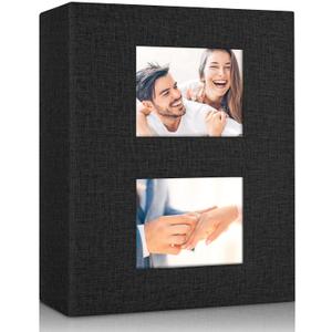 Photo Album 4x6 200 Pockets for Wedding Gifts, Linen Hardcover Memory Book with Front Window for Family Anniversary School Baby Travel Pictures Holds 200 Horizontal Photos, Black